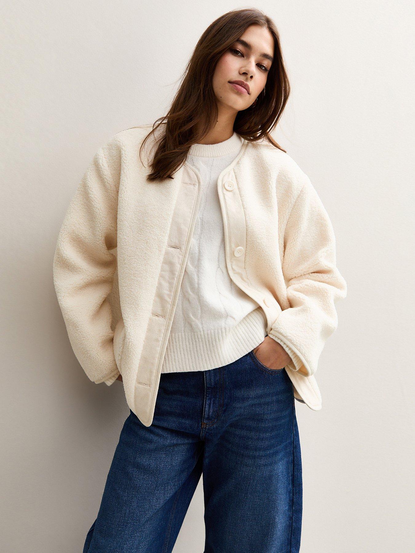 Image 1 of 6 of New Look Borg Button Through Jacket - Cream