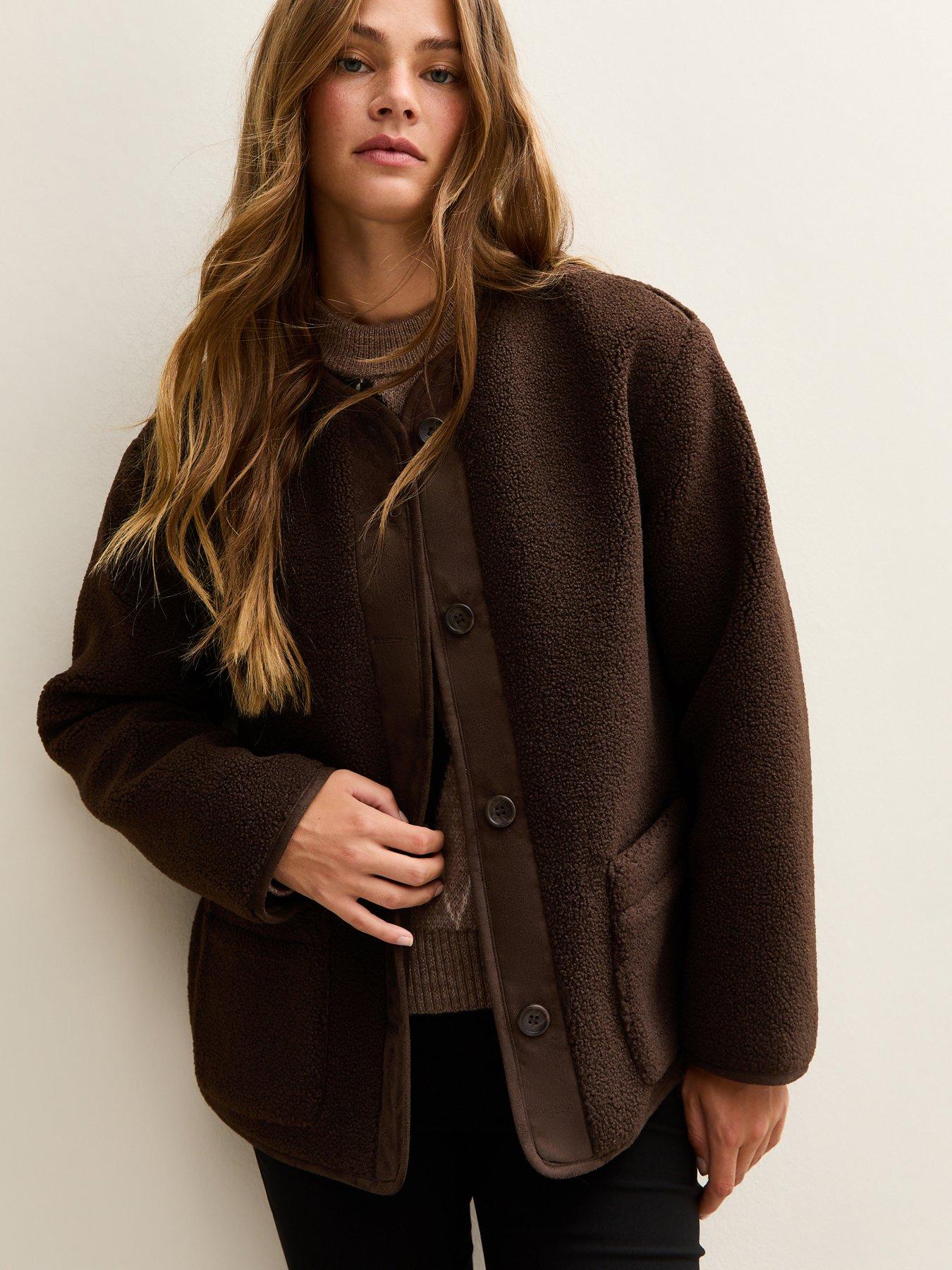 New Look Dark Brown Borg Button Through Jacket