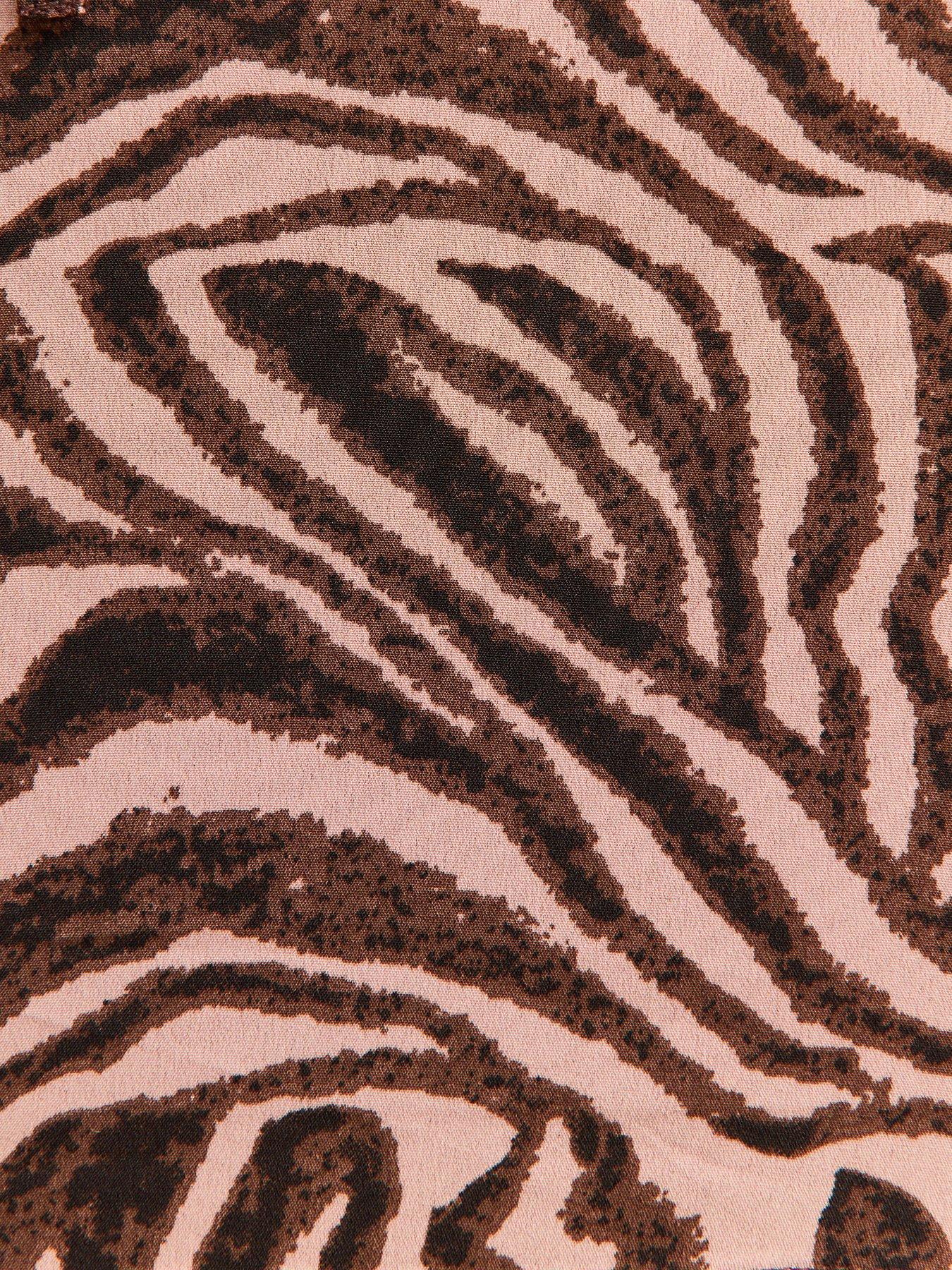 Image 6 of 6 of New Look Zoe Zebra Ruffle Tea Blouse - Brown