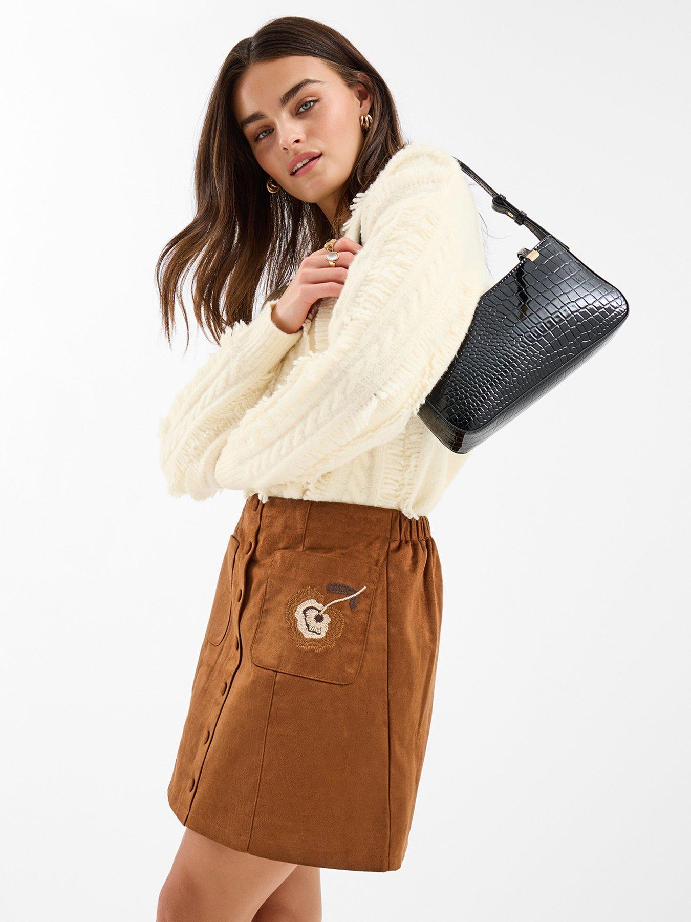 Accessorize Suedette Mini Skirt With Embroidery - Brown