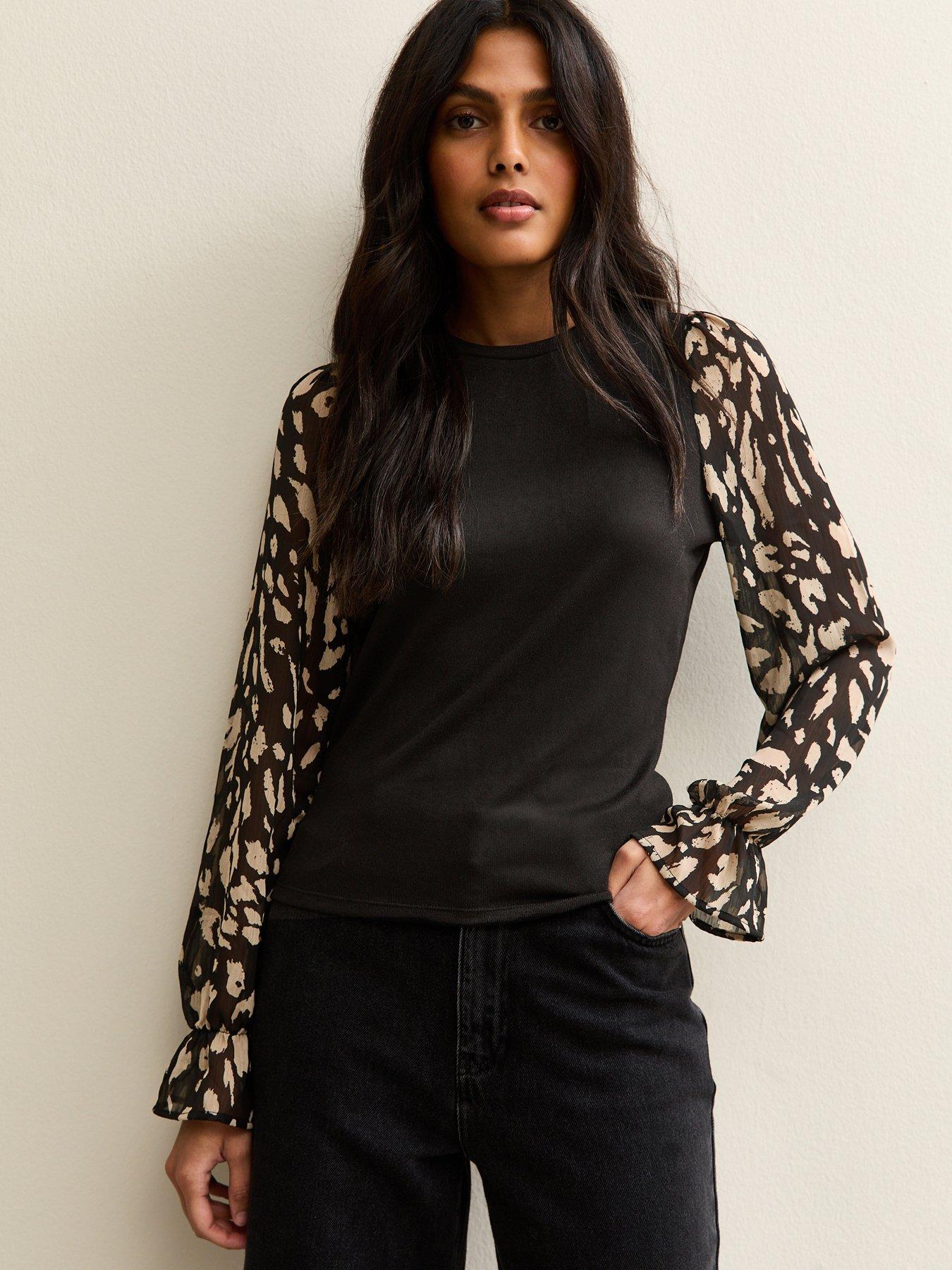 New Look Soft Touch Contrast Sleeve Top - Black