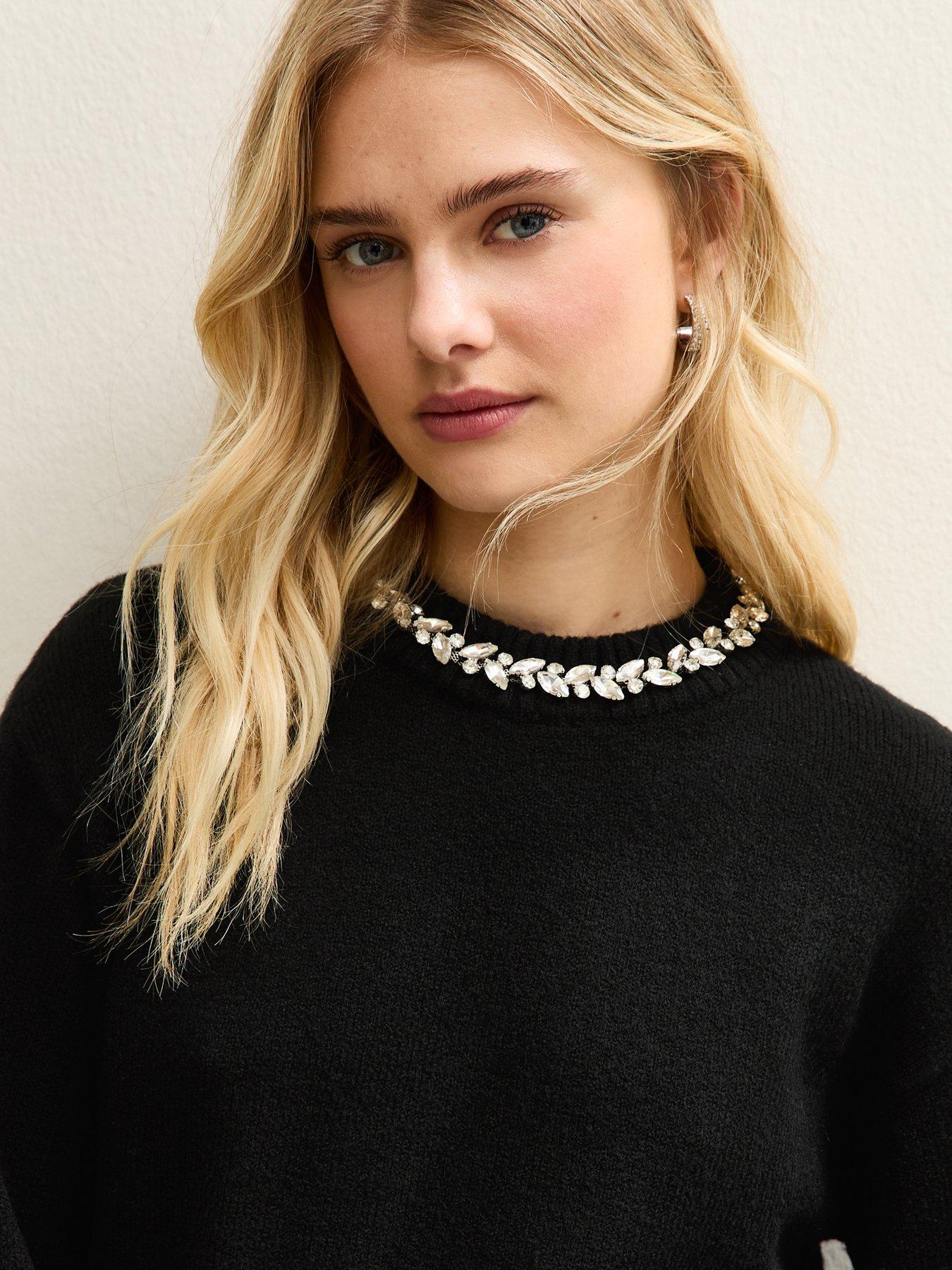 Image 4 of 5 of New Look Black Embellished Necklace Jumper