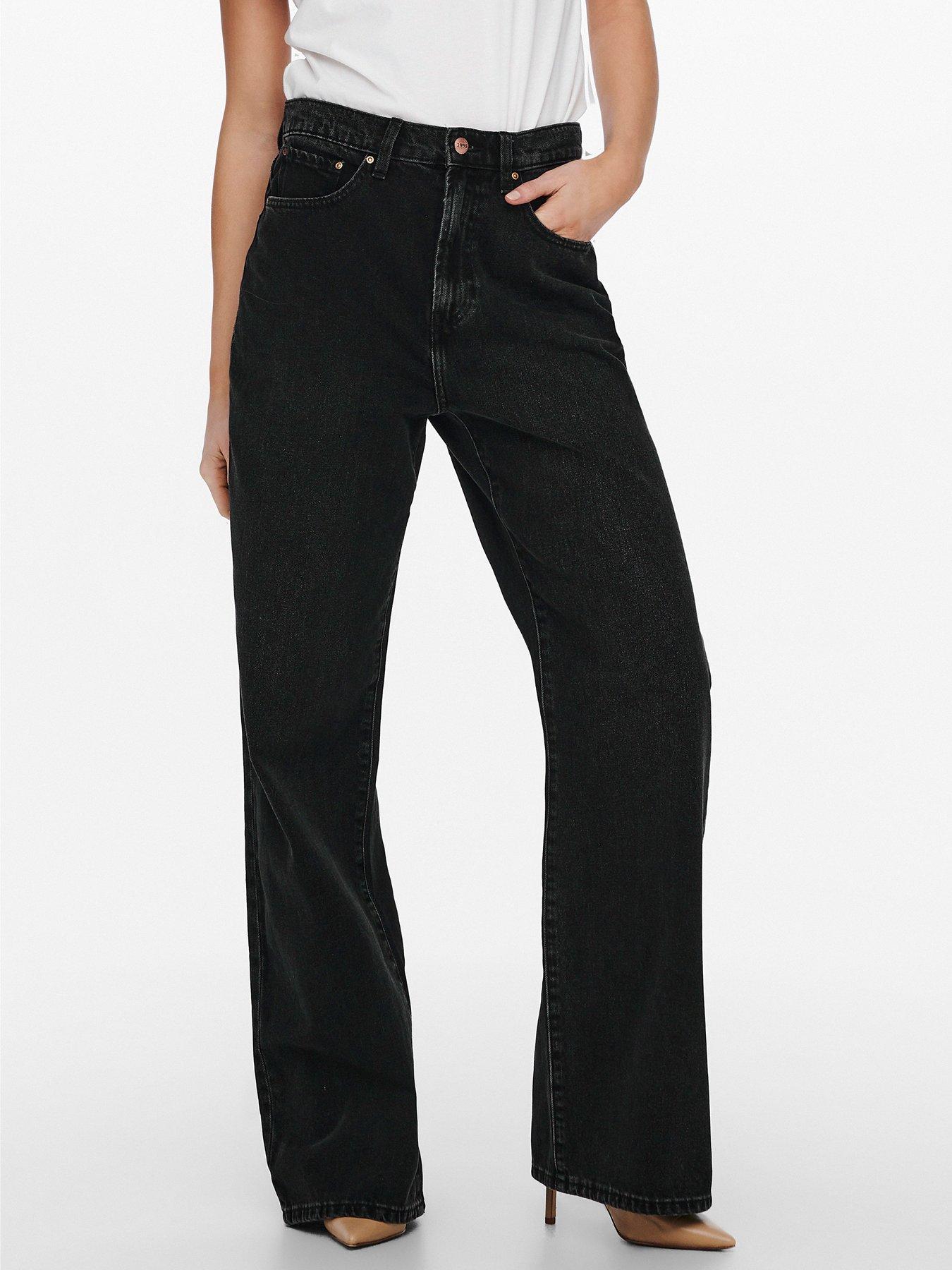 Only Hope High Waist Wide Leg Denim Jeans - Black