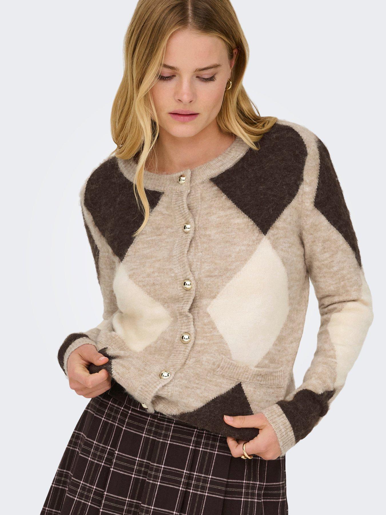 Only: Frida Argyle Knitted Cardigan - Pink
