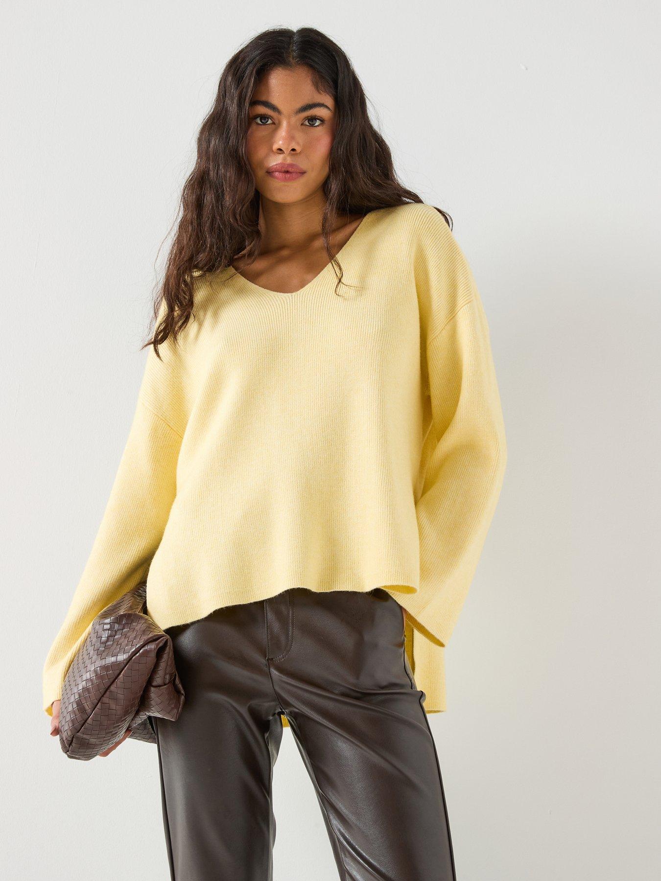 Only: Long Sleeve Ribbed V Neck Jumper - Yellow