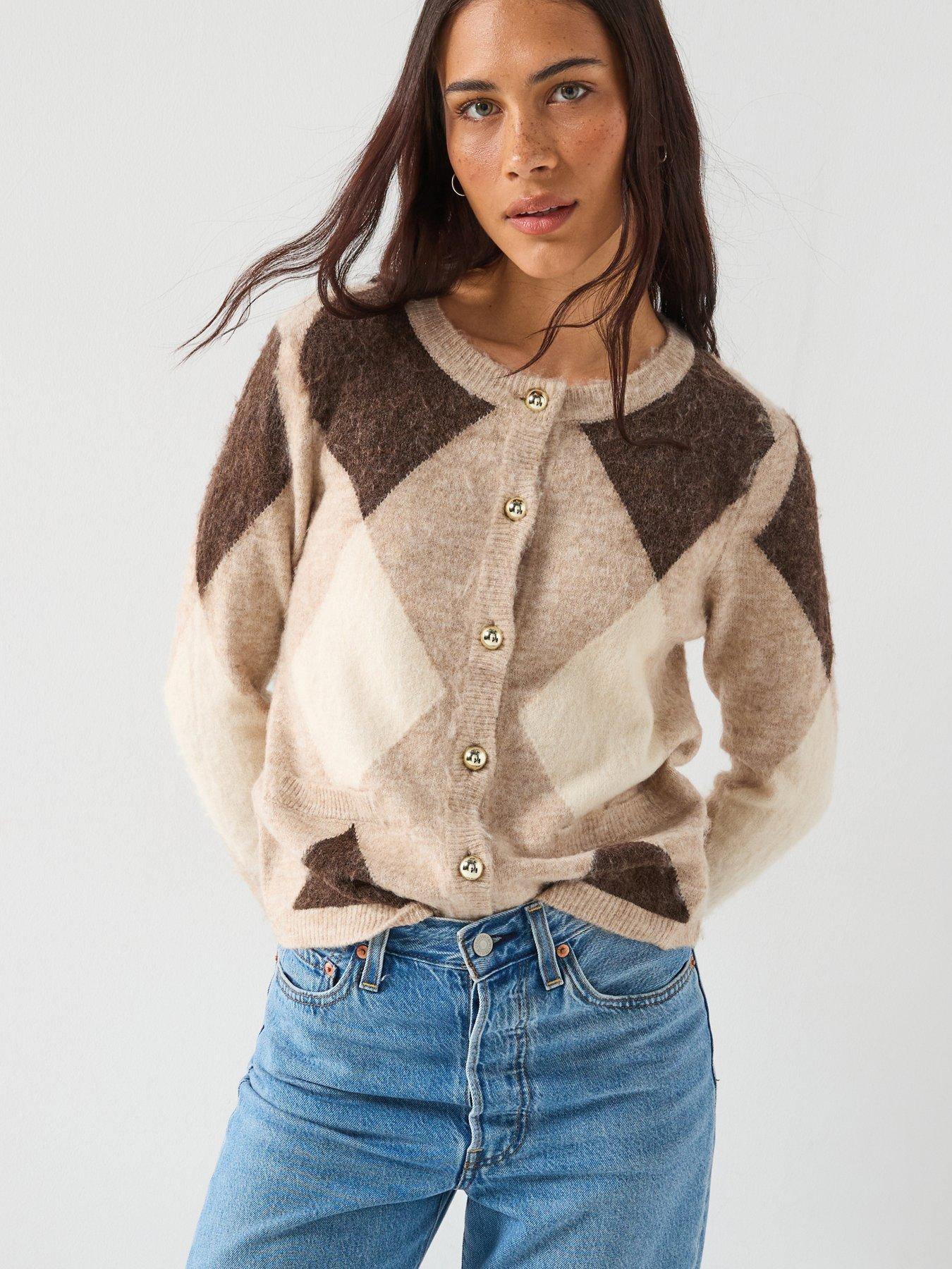 Only Long Sleeve Gold Button Cardigan - Beige