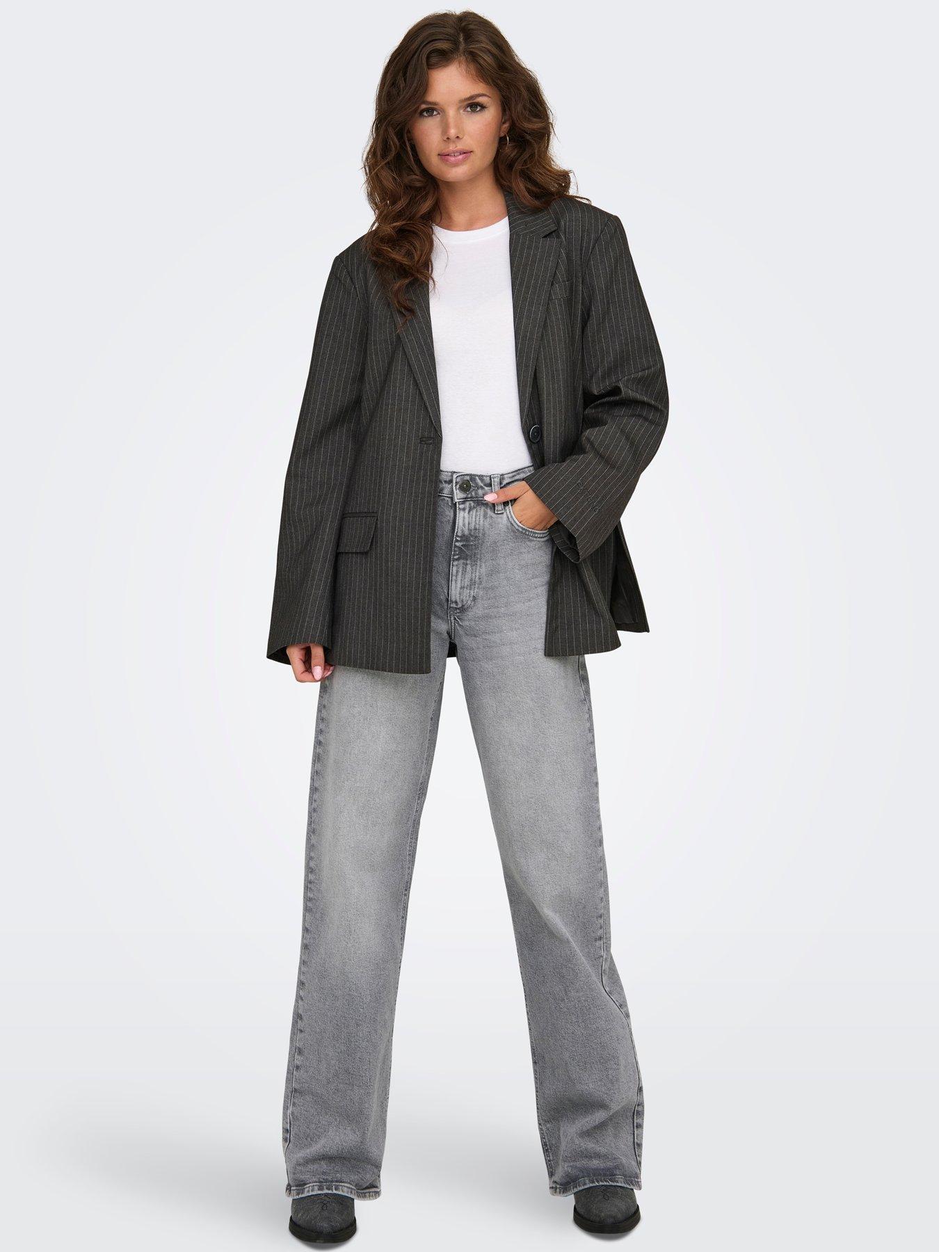 Only Onljuicy High Waisted Wide Leg Denim  - Grey