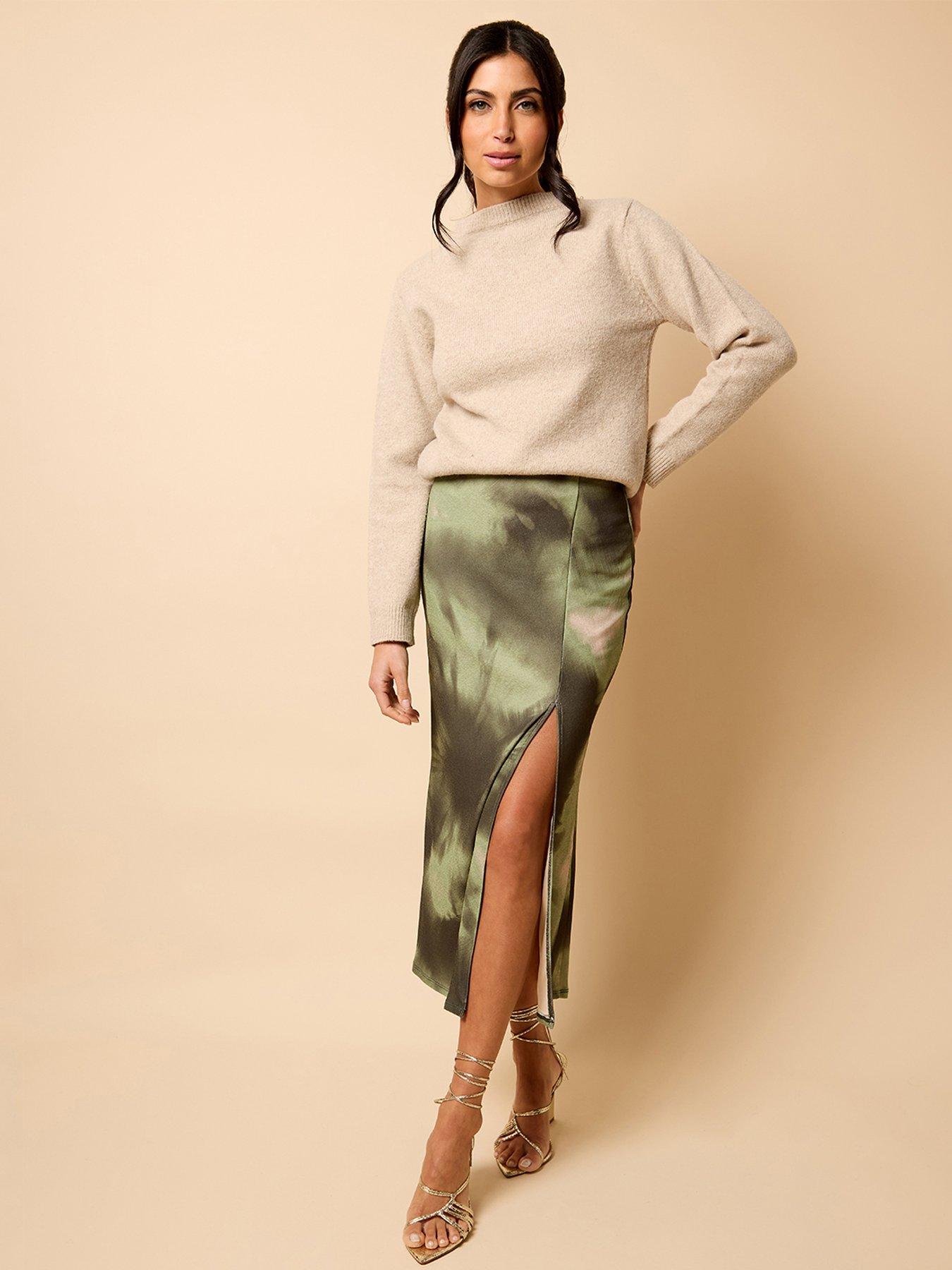 Little Mistress Midaxi Skirt - Khaki Green Print