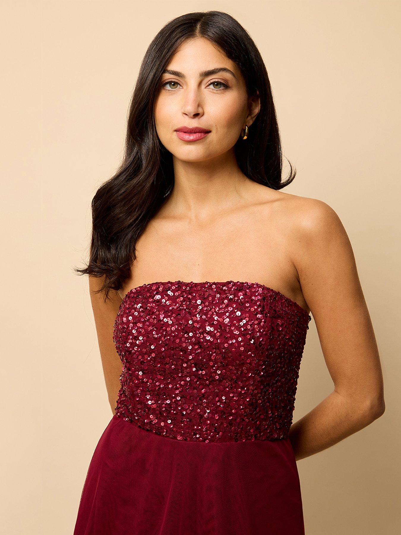 Little Mistress Bandeau Embellished Maxi Dress - Red | Very