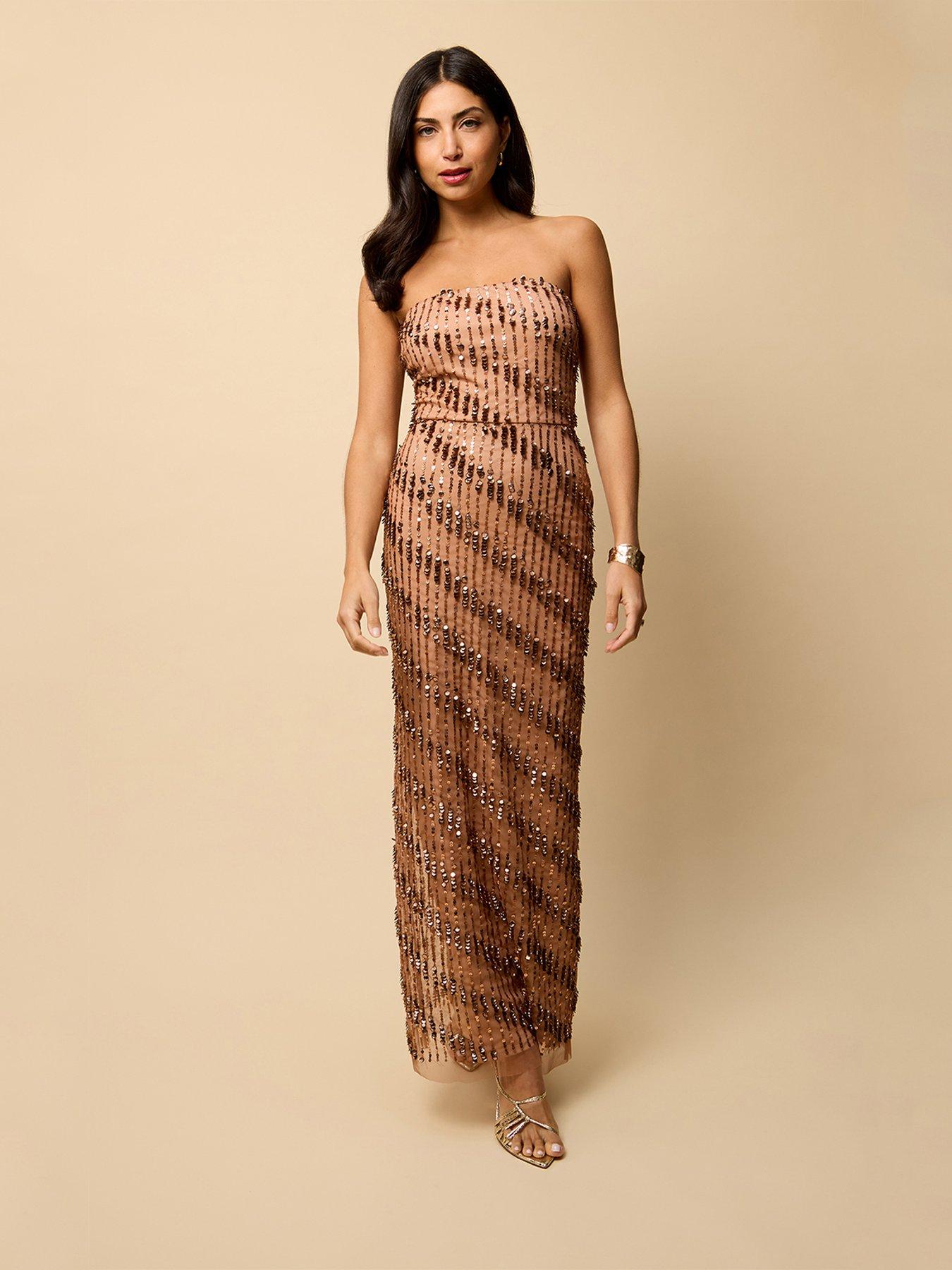 Little Mistress Margaux Bandeau Embellished Maxi Dress - Gold