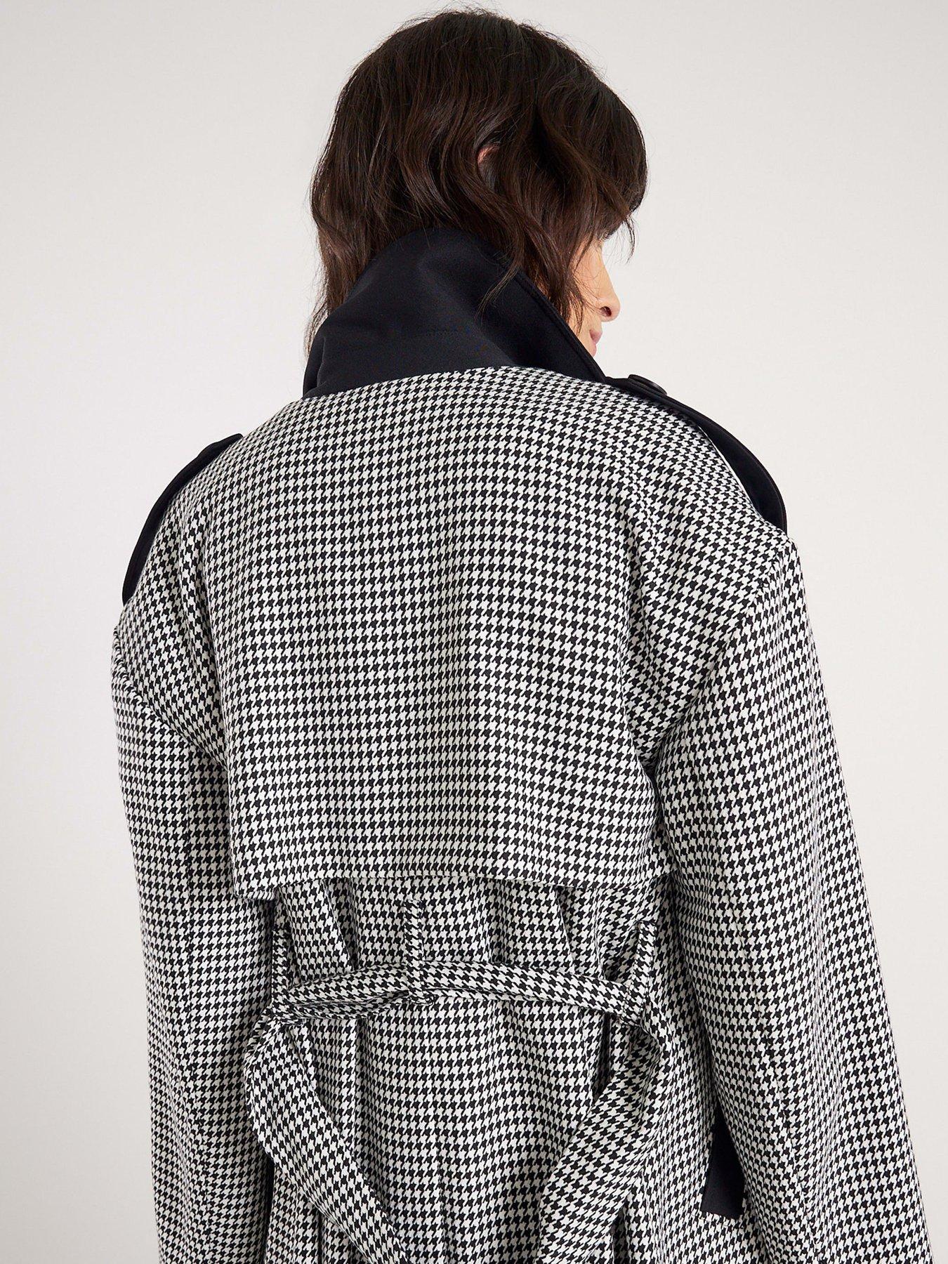 Image 2 of 4 of River Island Dogtooth Tailored Trench - Black