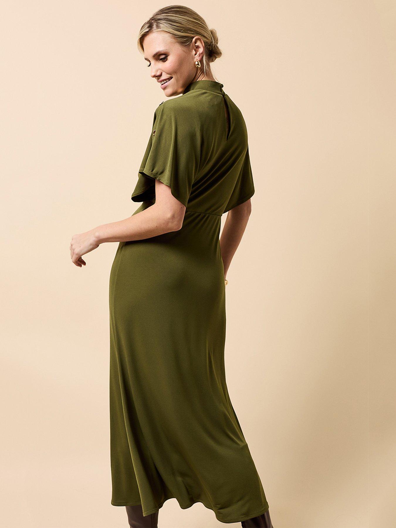 Little Mistress Khaki Button Detail Midaxi Dress - Green | Very