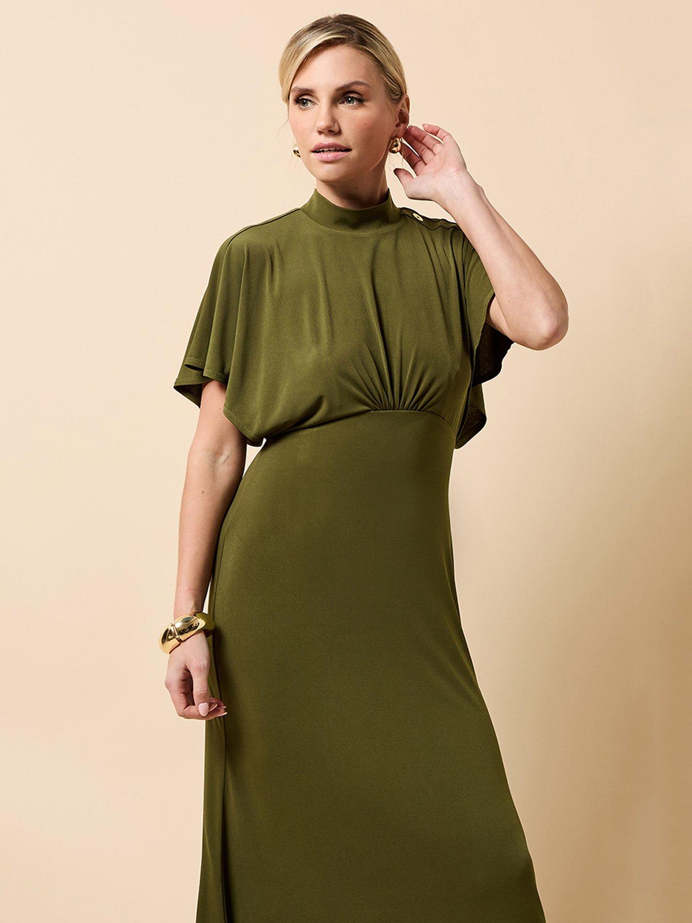Little Mistress Khaki Button Detail Midaxi Dress - Green | Very