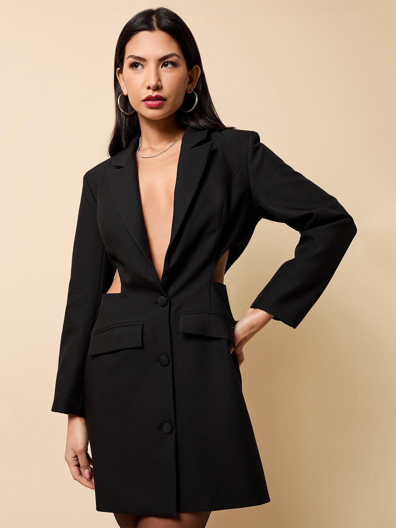 Image 3 of 4 of Little Mistress Cut Out Blazer Mini Dress - Black