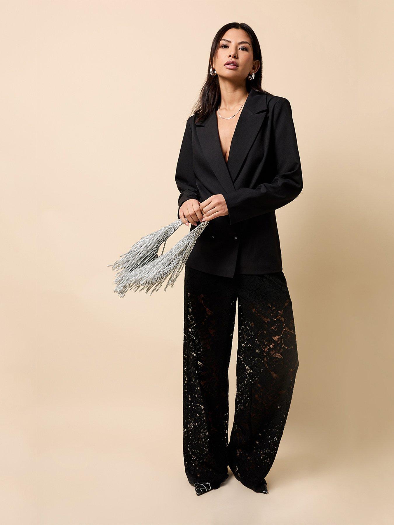 Little Mistress Lace Wide Leg Trousers - Black