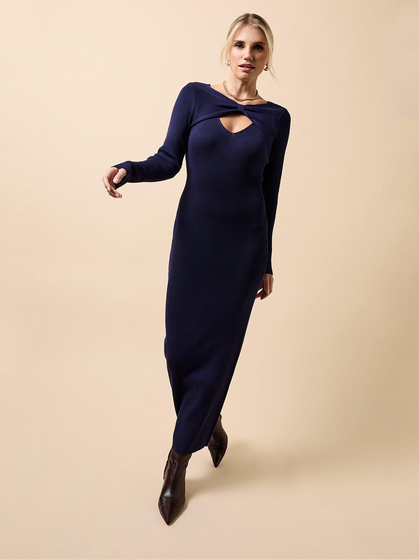 Little Mistress Knitted Keyhole Midaxi Dress - Navy | Very