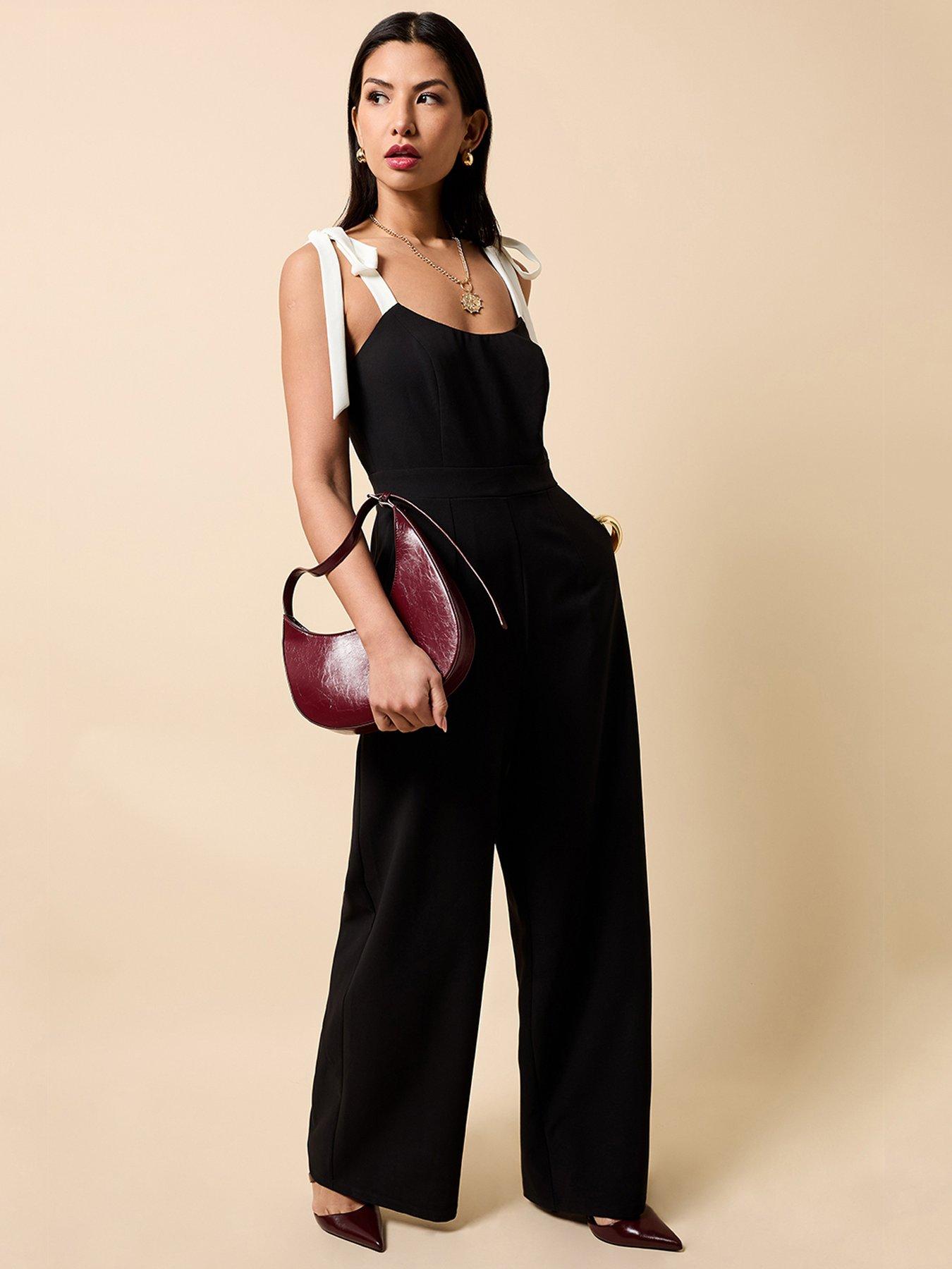 Little Mistress Black Contrast Shoulder Bow Jumpsuit