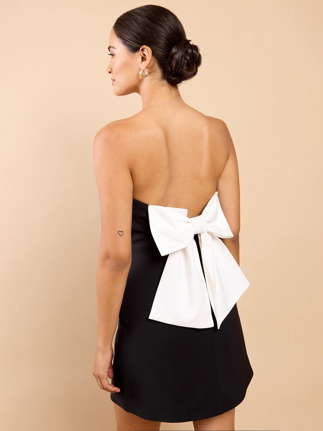 Little Mistress Velvet Contrast Bow Mini Dress - Black