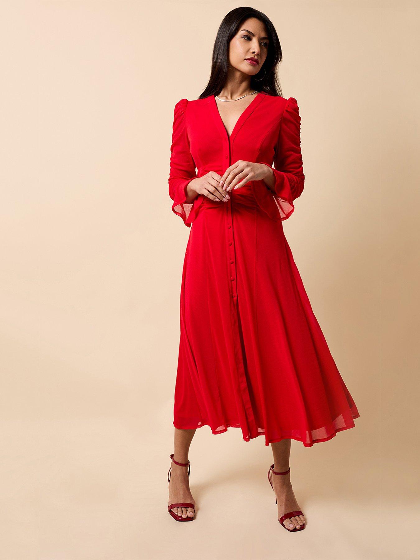 open lace back dress Little Mistress Red Ruffle Maxi Dress main image 0