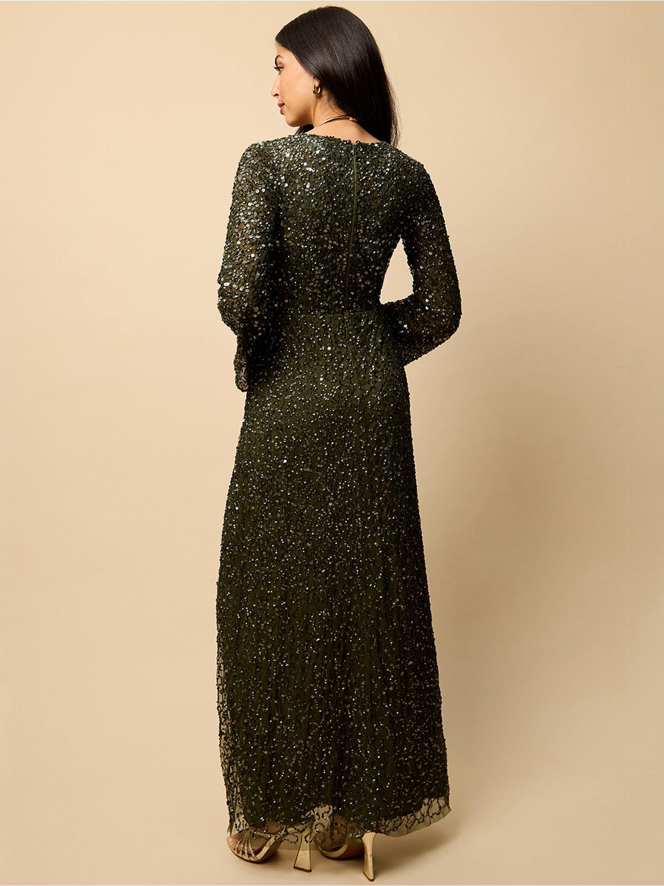 Image 2 of 4 of Little Mistress Olive Wrap Embellished Maxi Dress - Green