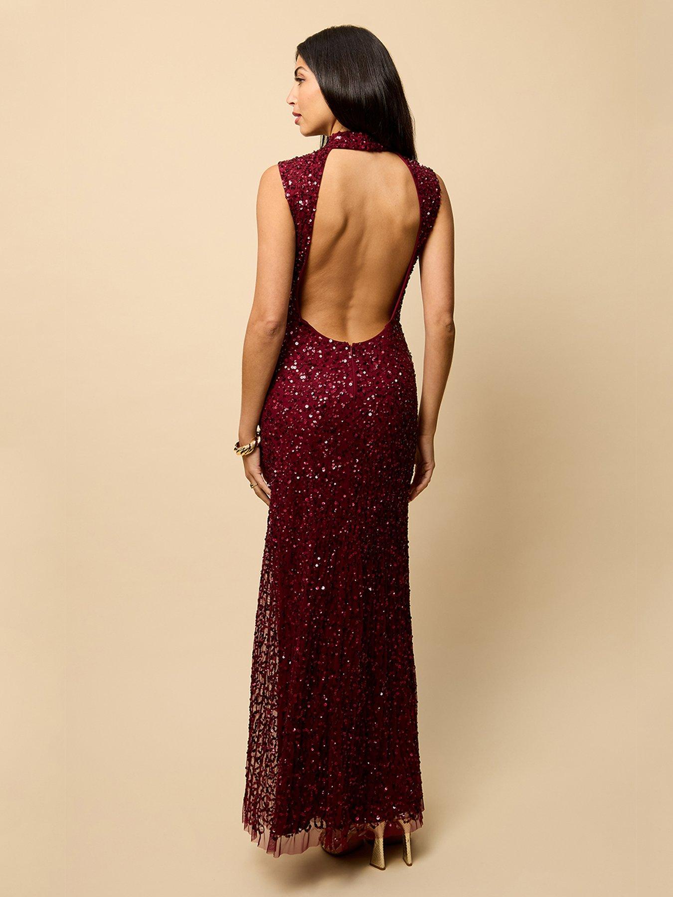 chinese dress ladies Francoise Navy Cowl Neck Backless Maxi Dress With Lace Insert  Club L  London