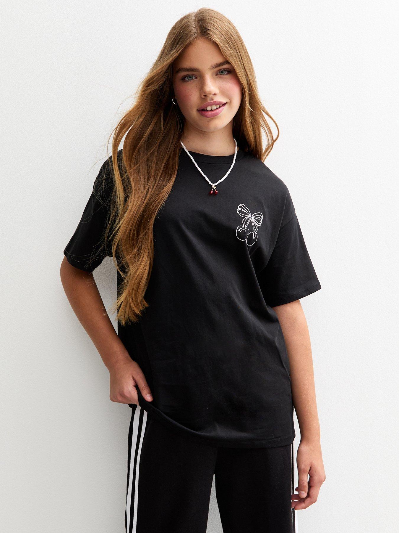 New Look 915 Girls Longline World Tour Ticket Print T-Shirt - Black