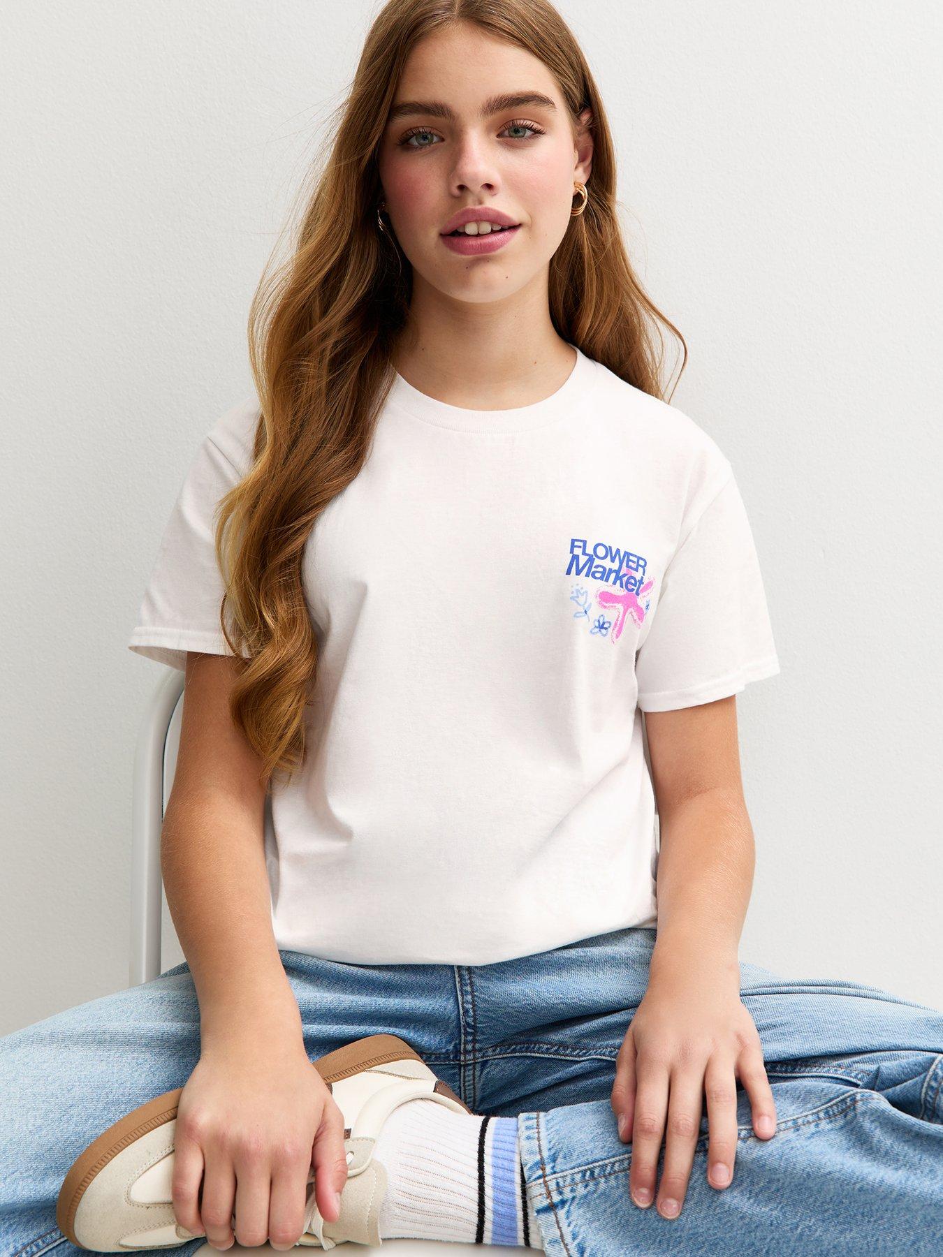 New Look 915 Girls Flower Market Print T-Shirt - White