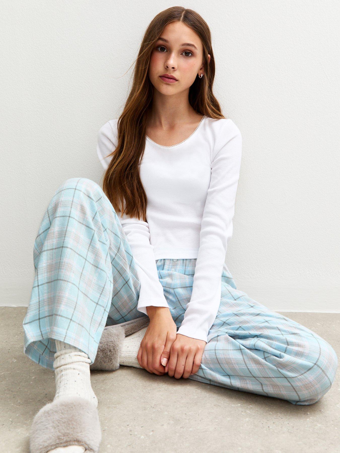 New Look 915 Girls Long Sleeve Top And Checked Bottoms Pyjamas Set - Blue