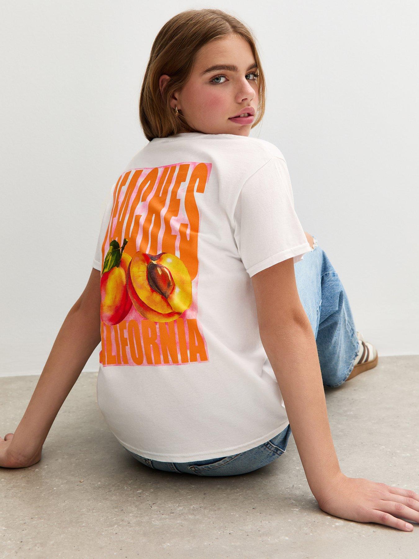 New Look 915 Girls California Peaches Print T-Shirt - White