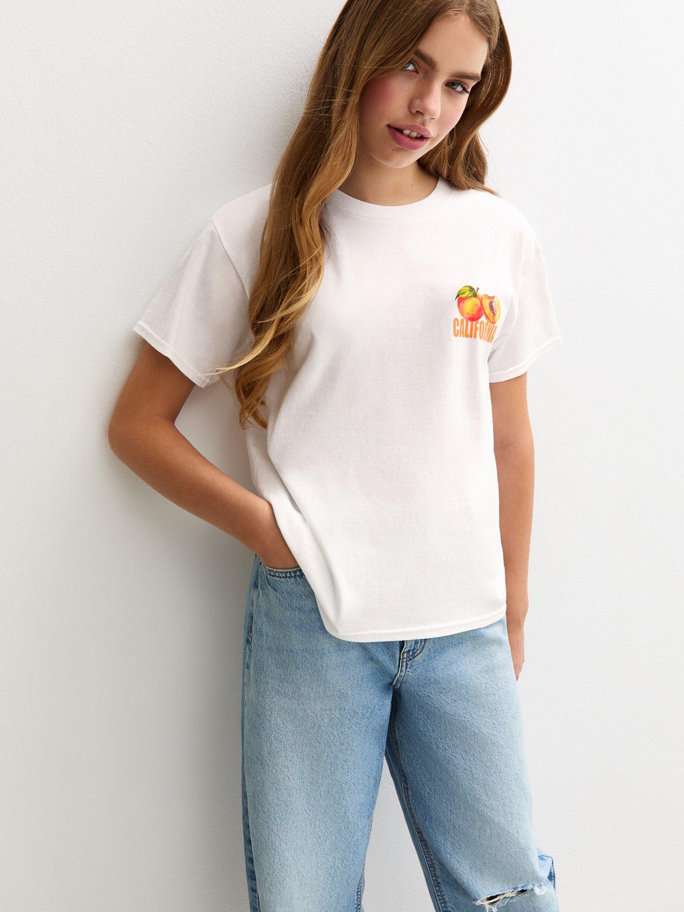 New Look 915 Girls California Peaches Print T-Shirt - White