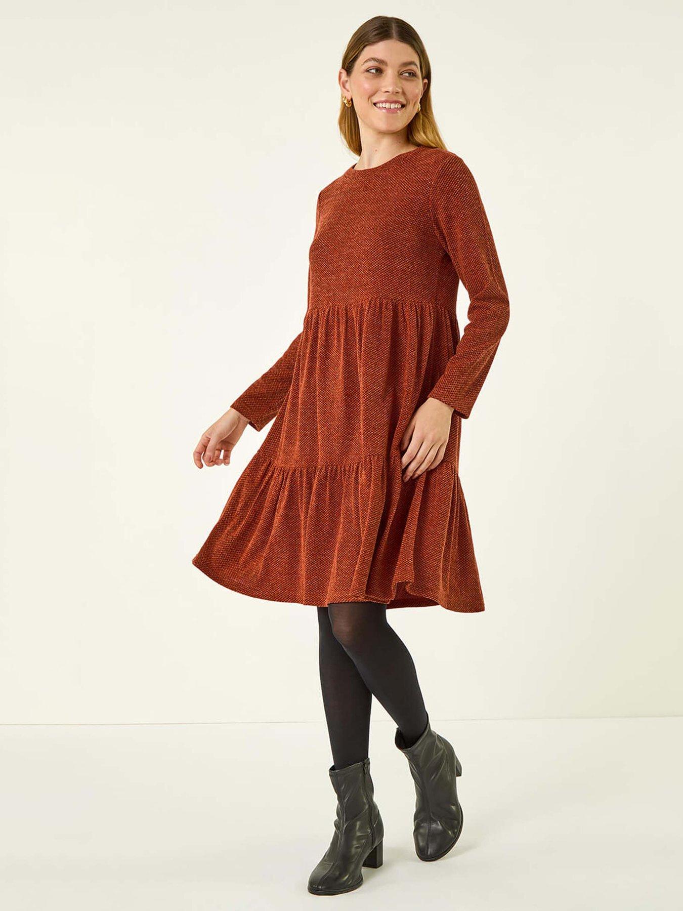 Roman Textured Frill Dress - Orange