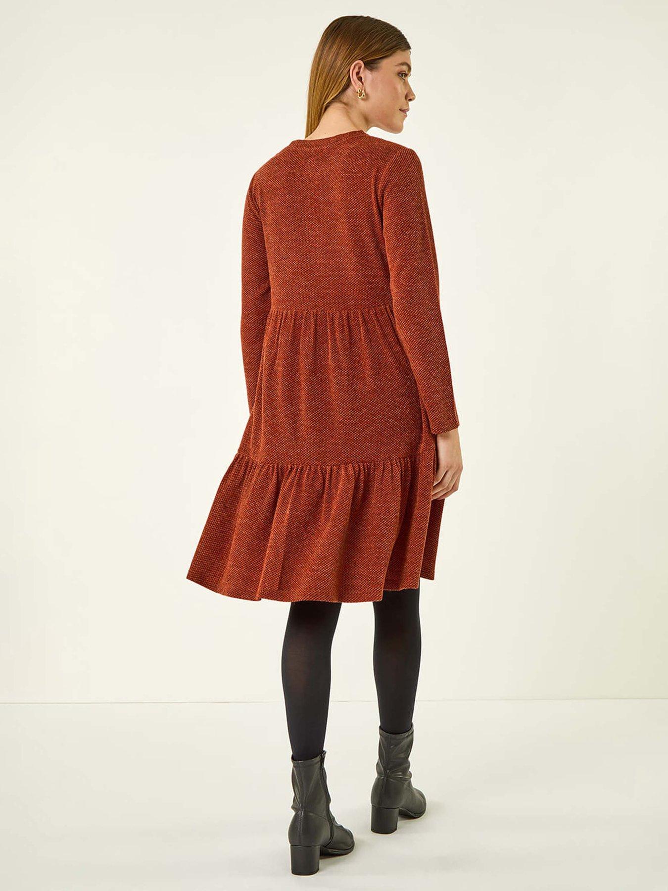 Image 2 of 5 of Roman Textured Frill Dress - Orange