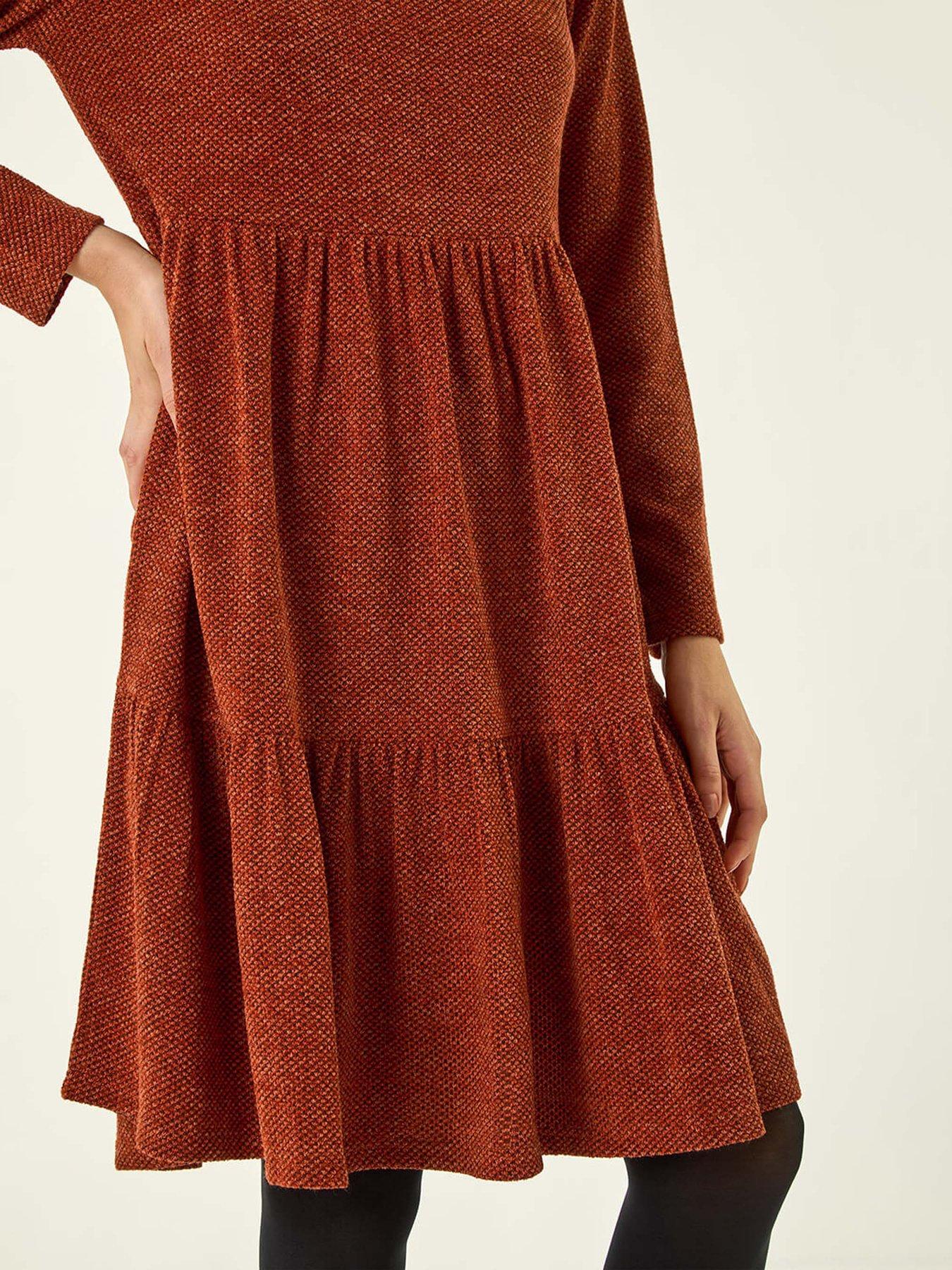 Image 5 of 5 of Roman Textured Frill Dress - Orange