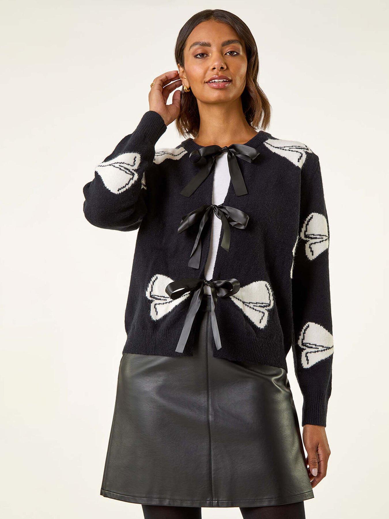 Roman Bow Tie Front Knit Jumper - Black