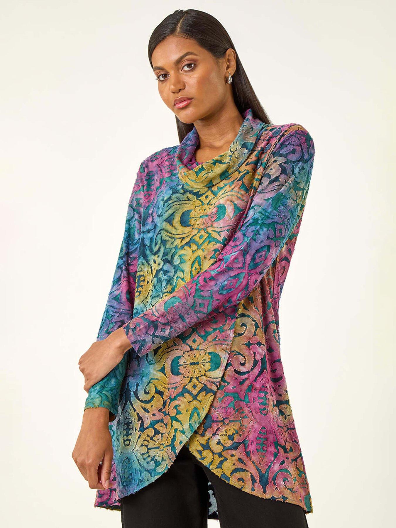 Roman Textured Burnout Print Top - Blue