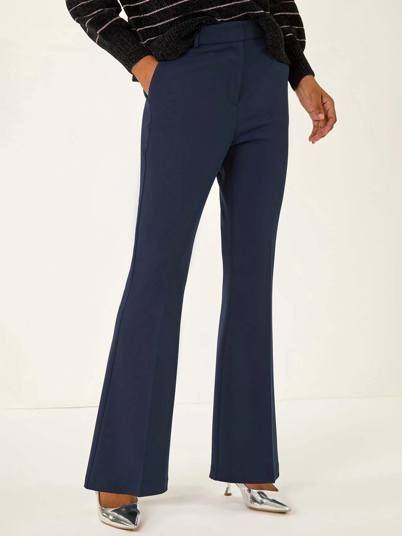 Roman Long Bootcut Stretch Trousers, Navy, Size 16, Women