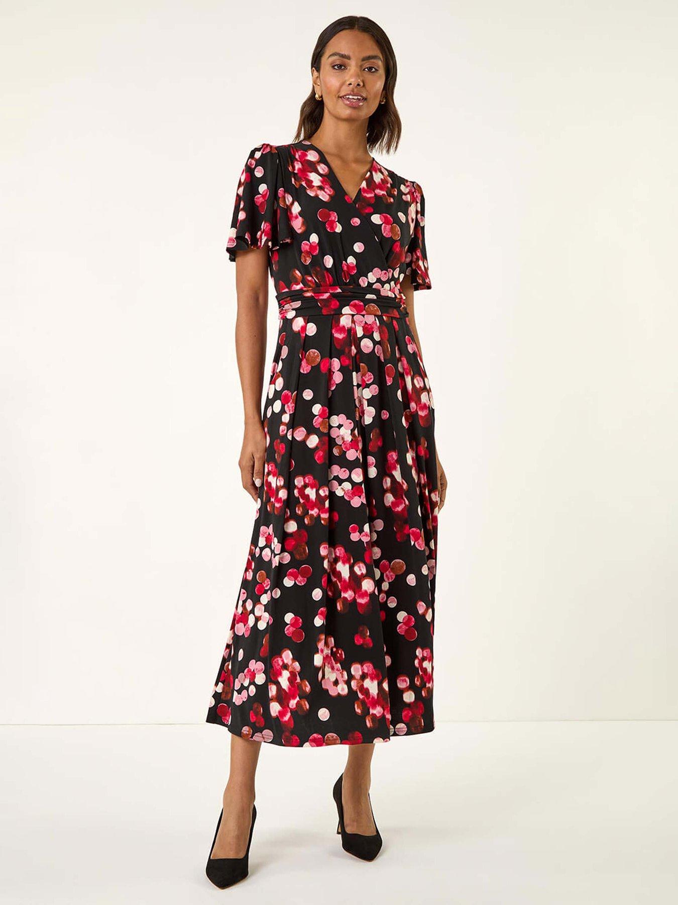 Roman Spot Print Wrap Midi Dress - Red