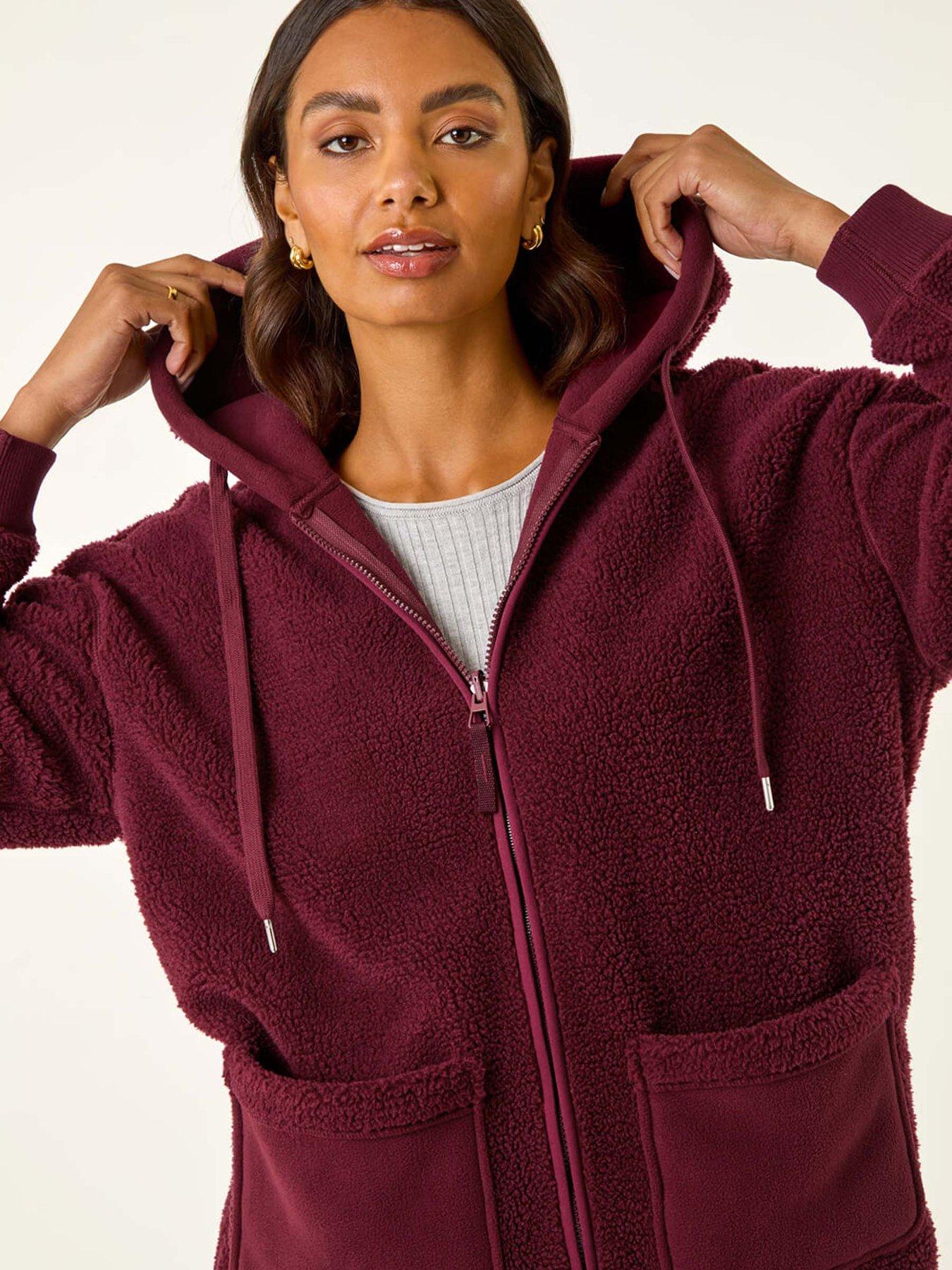 Roman Hooded Borg Zip Through Jacket - Red | Very
