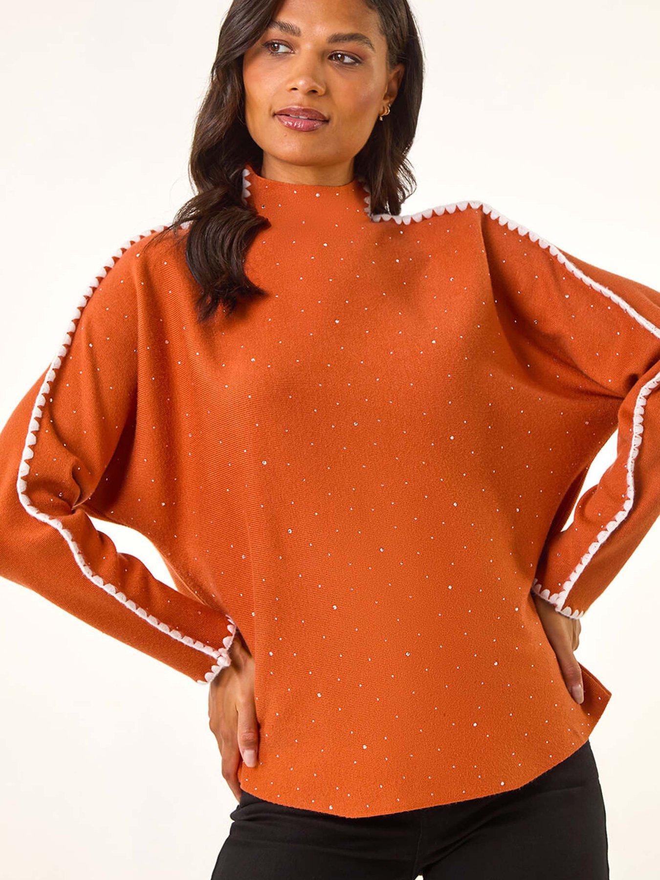 Roman Hotfix Blanket Stitch Knit Jumper - Orange