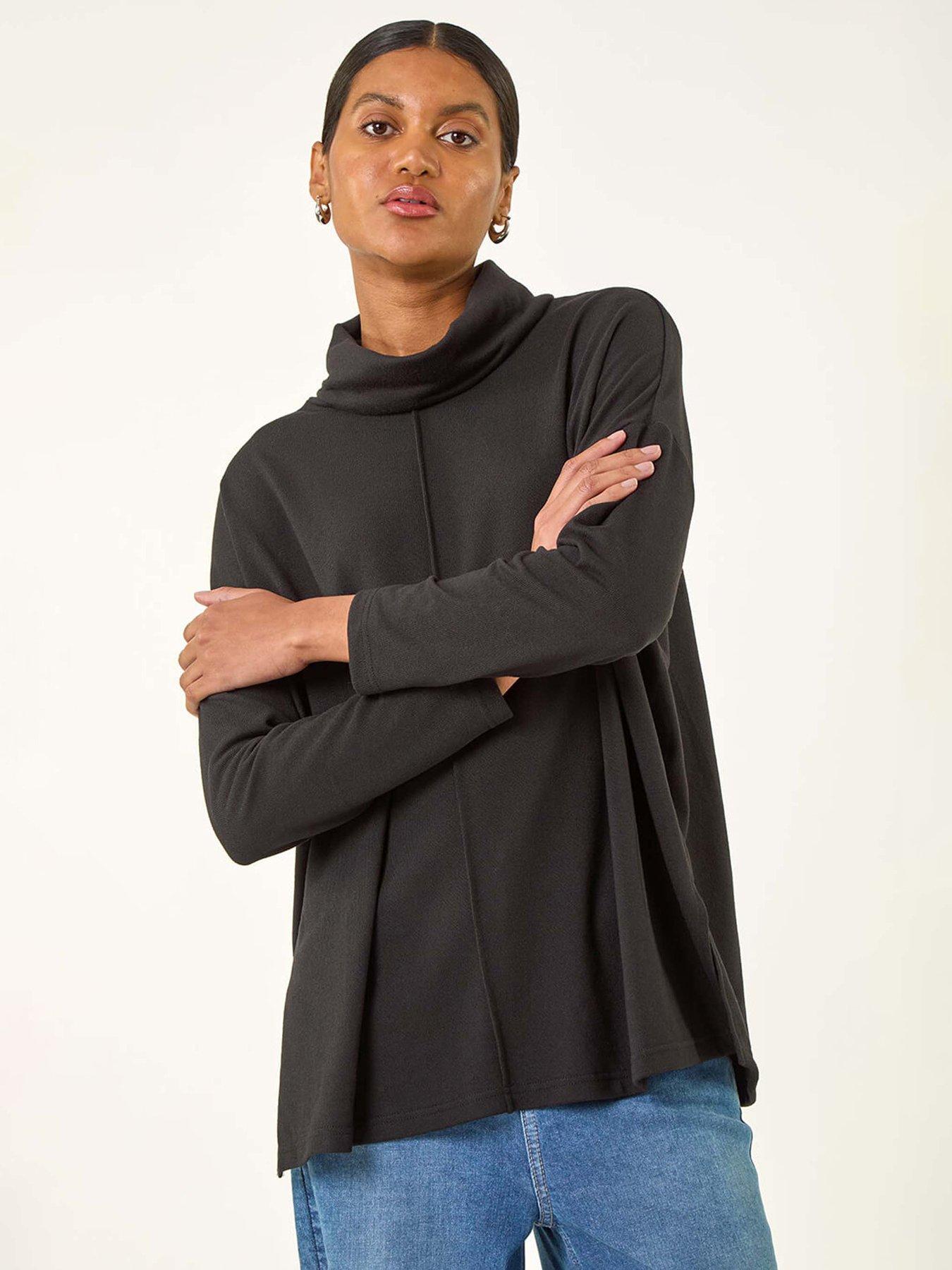 Roman Cowl Neck Snit Top - Black