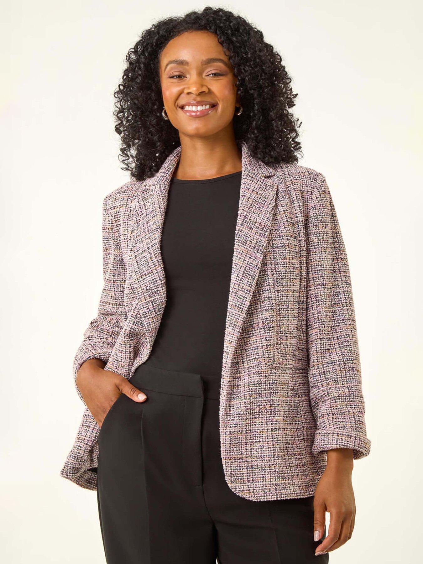 Roman Petite Boucle Stretch Blazer, Pink, Size 12, Women