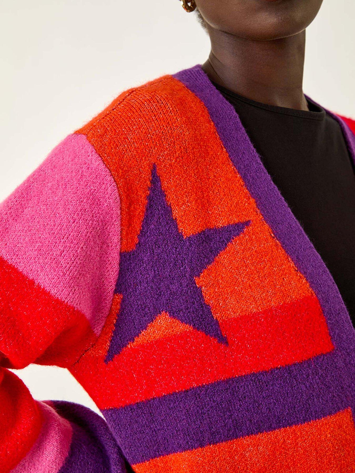 Image 5 of 5 of Roman Star Print Longline Stretch Cardigan - Purple