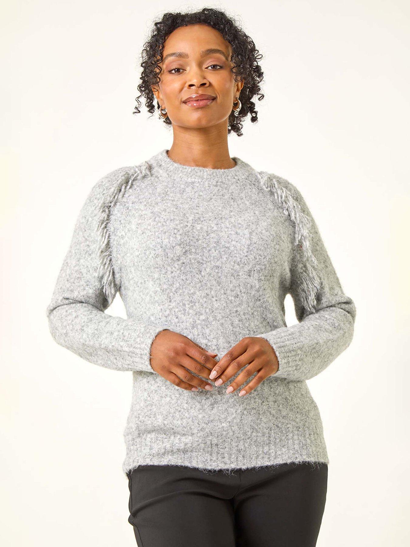 Roman Petite Fringe Shoulder Knit Jumper - Grey