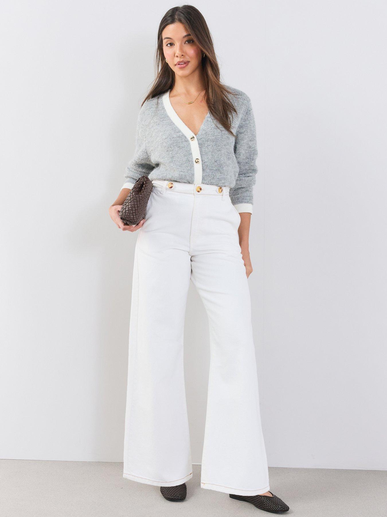 The Very Collection High Waist Wide Leg Jeans - Ecru