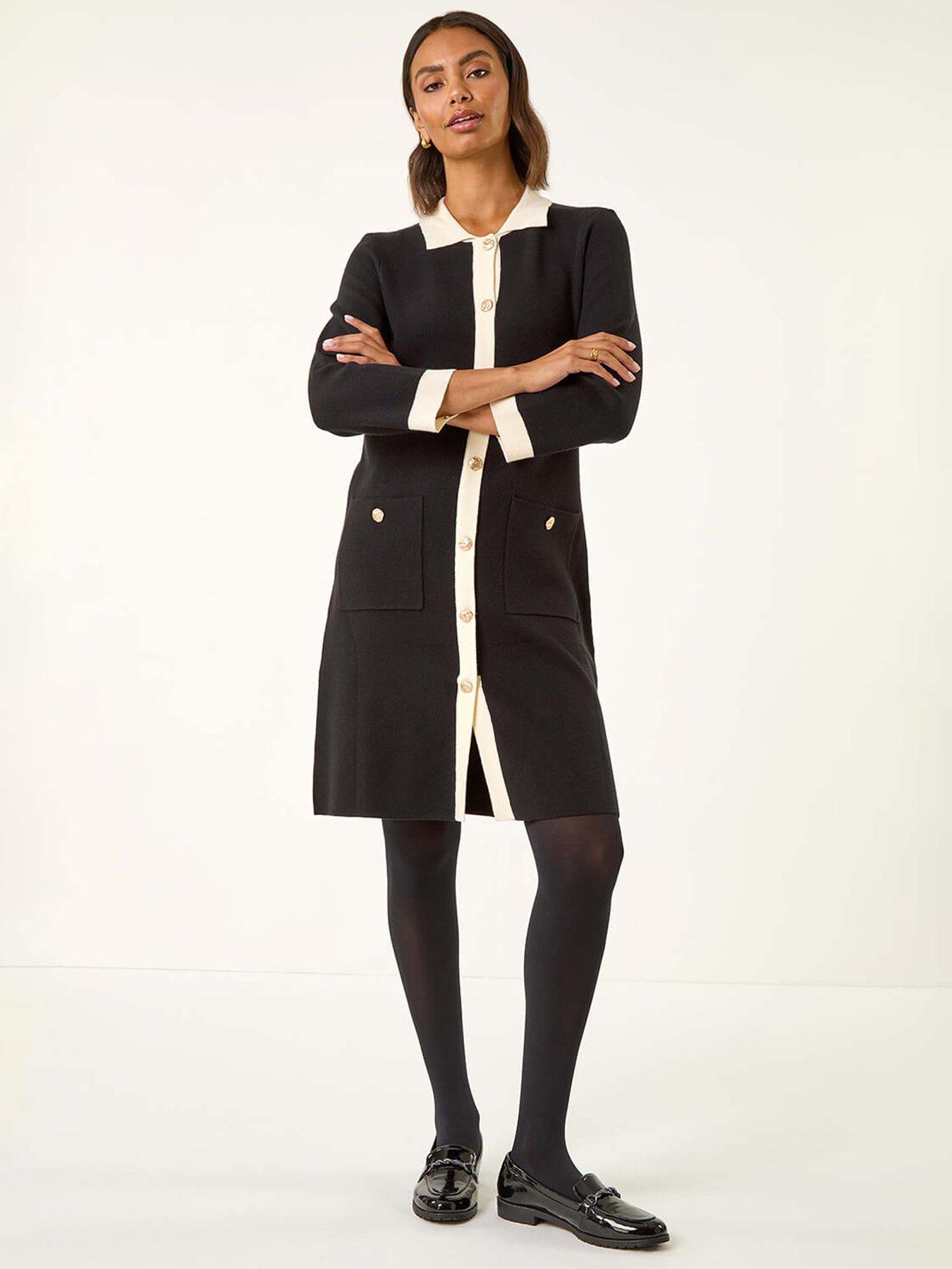 Roman Contrast Collar Knitted Dress - Black