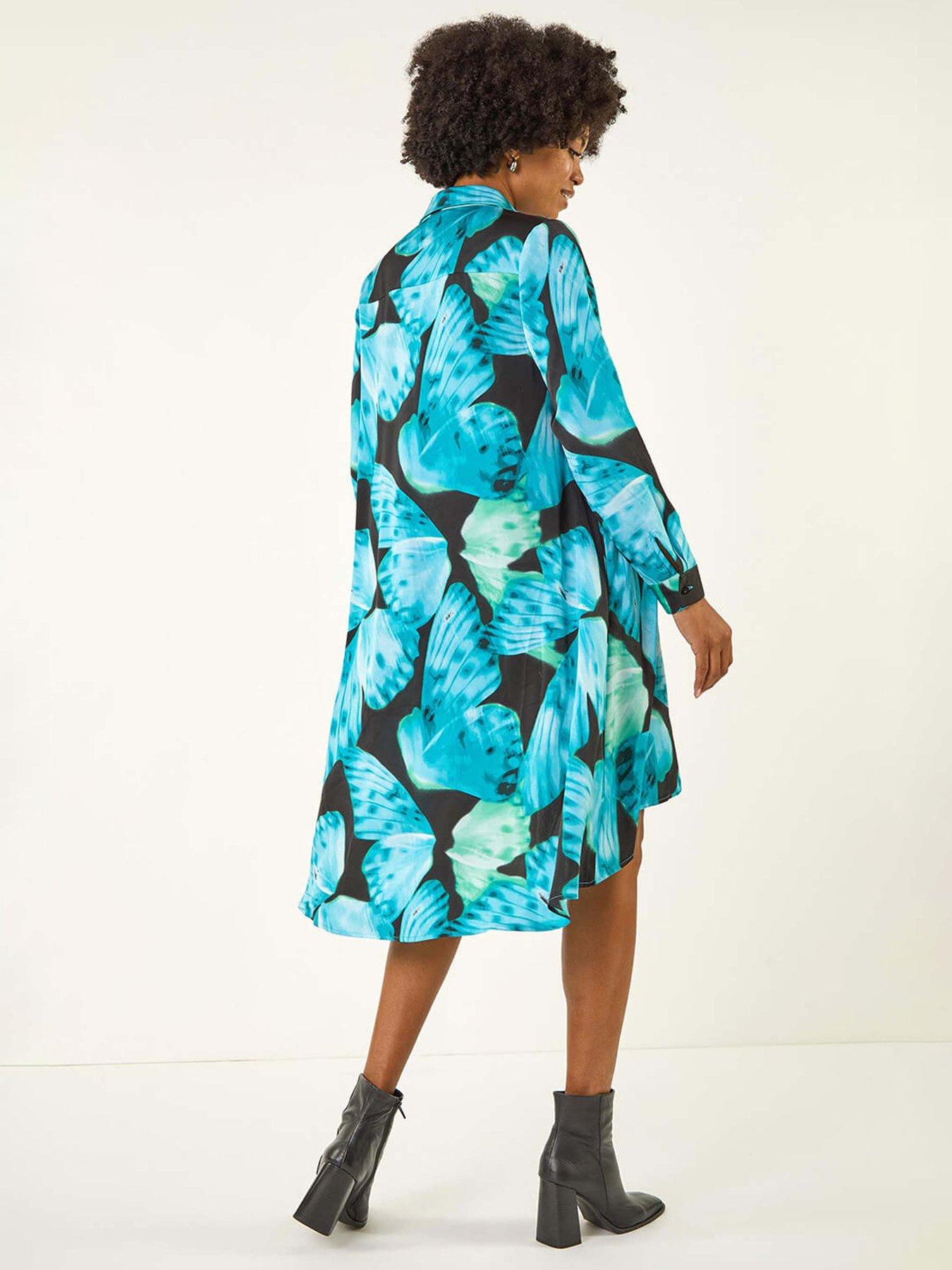 Image 2 of 5 of Roman Abstract Print High Low Shirt Dress - Blue