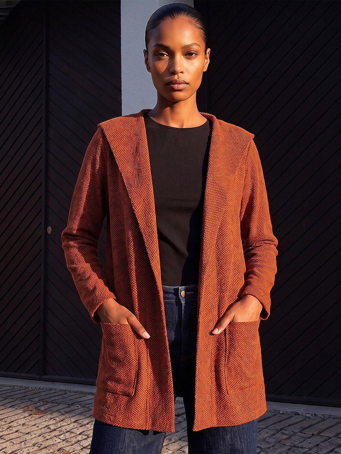 Roman Women's Rust Longline Hooded Cardigan Size 18 - Image 4
