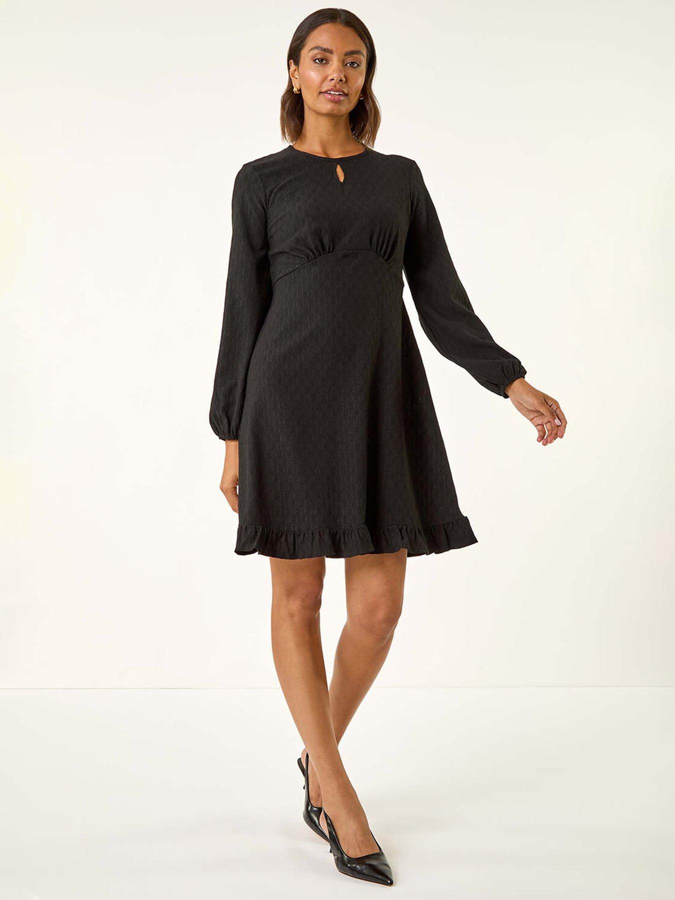 Roman Textured Spot Keyhole Dress - Black
