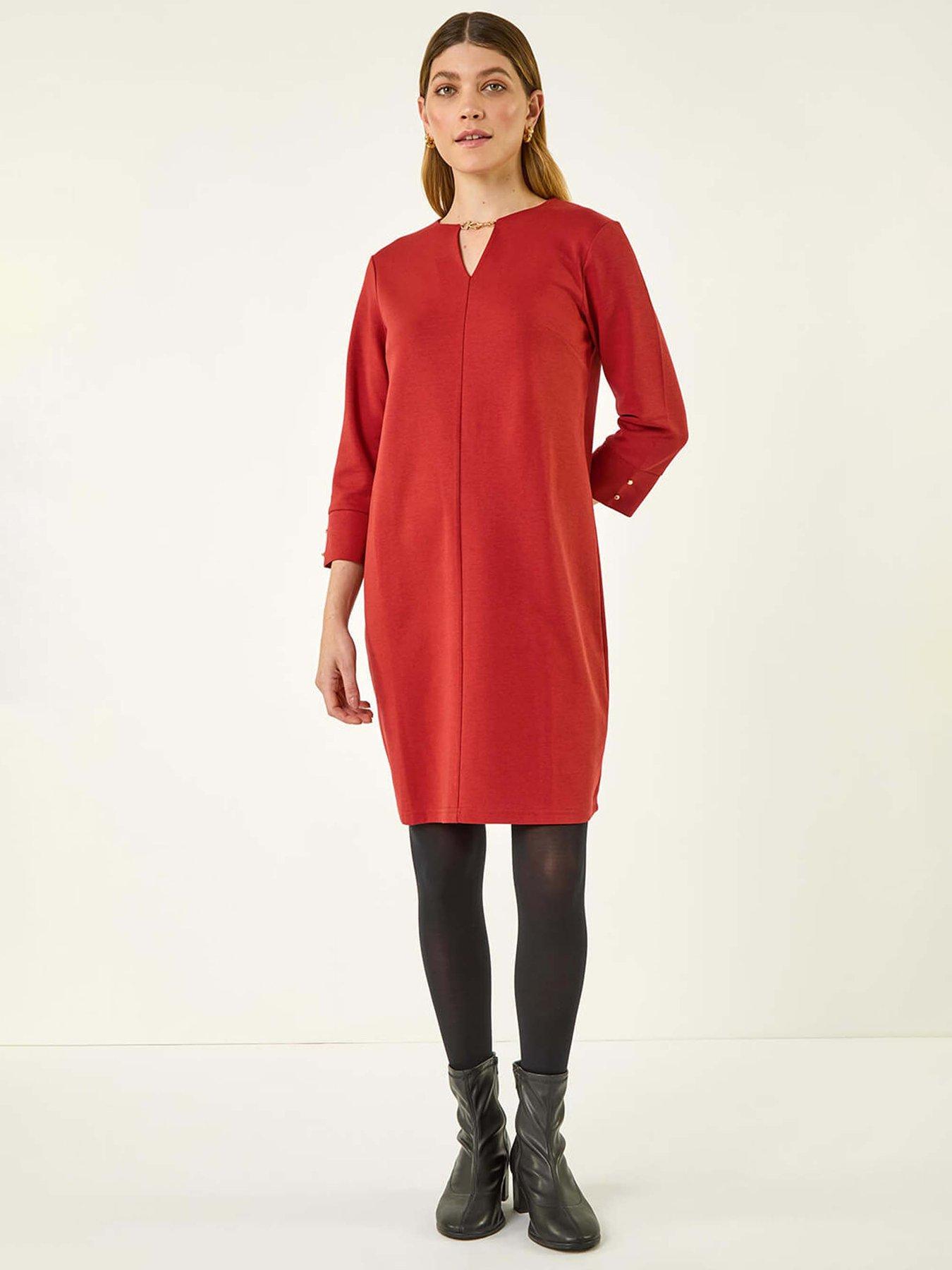 Roman Keyhole Chain Shift Dress - Orange