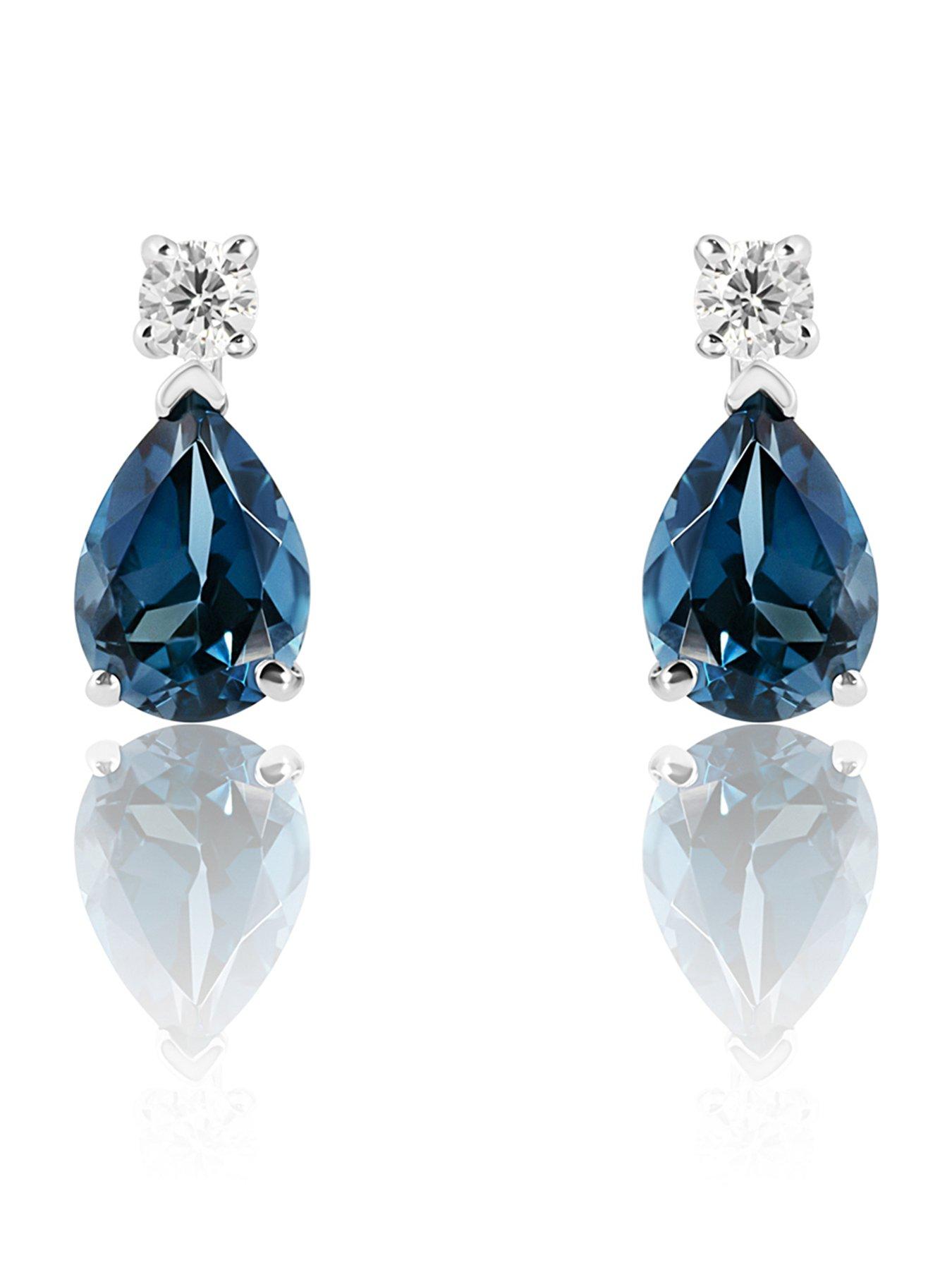 Love DIAMOND London Blue Topaz Pear Pendant with 0.14ct Natural Diamond Accent